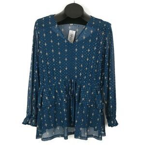 NEW Style & Co Printed Mesh 2-Piece Long Sleeve Top Women's Plus Size 1X V-neck